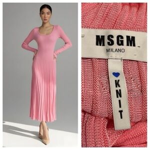 MSGM Milano Knit silk pink long sleeve maxi dress